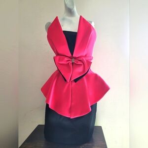 NIGHTWAY Designer Dress, 80s Vintage,Pink and Black Dress with Bow Detail XS-S